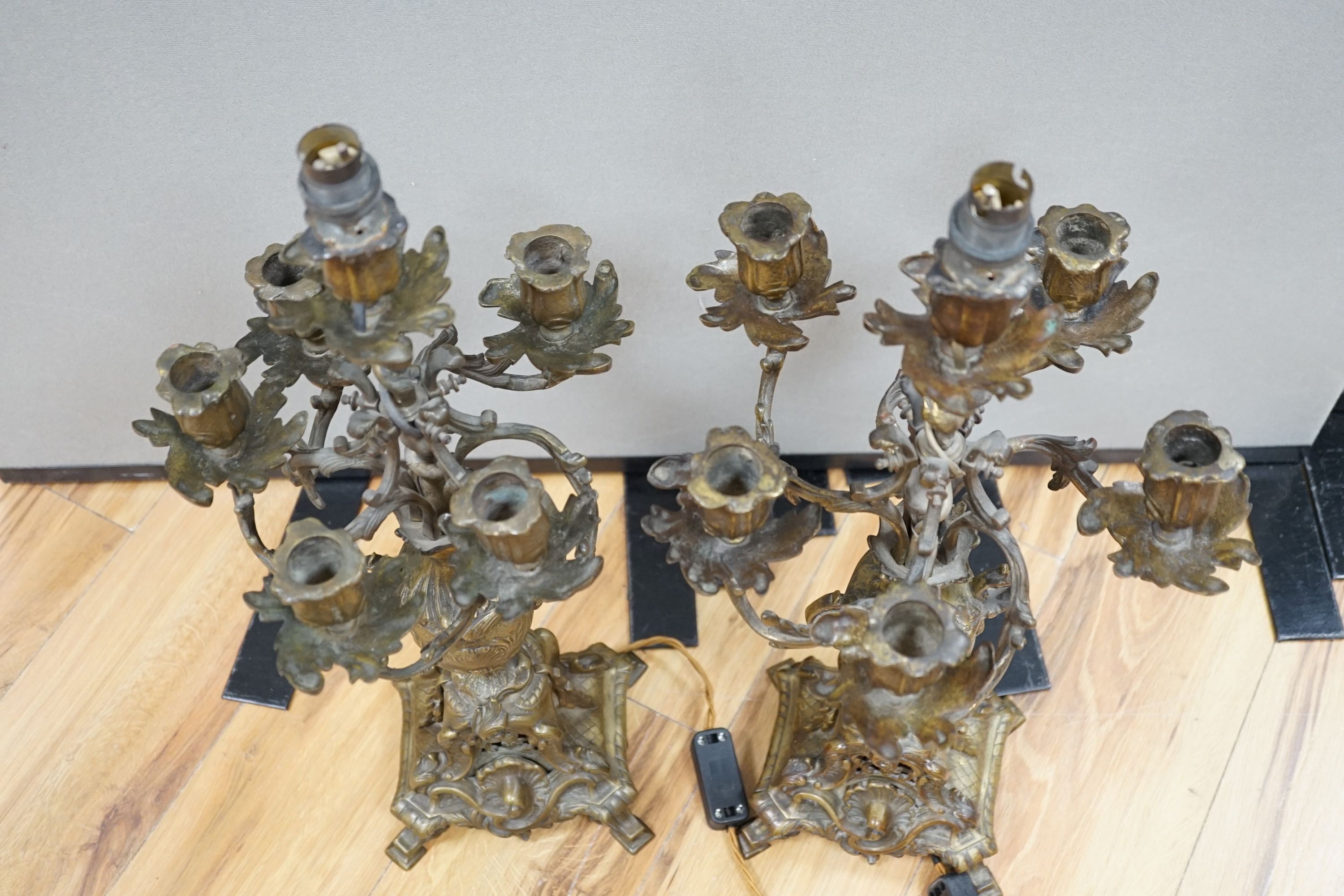 A pair of French bronze 6 light candelabra 60cm